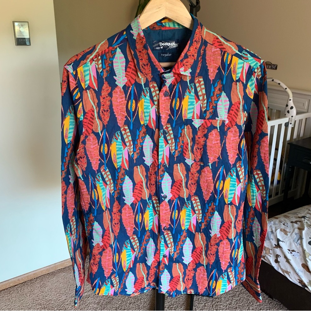 Desigual Feather Print Button Down Shirt Men’s Medium